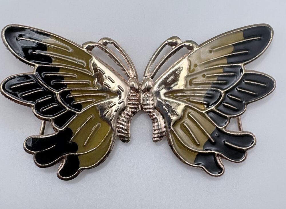 Vintage Gold & Black Butterfly Belt Buckle With Center Clasp